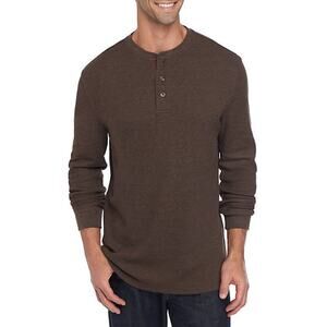 Saddlebred Brown Ribbed Knit Cotton  Henley 2XL Tall